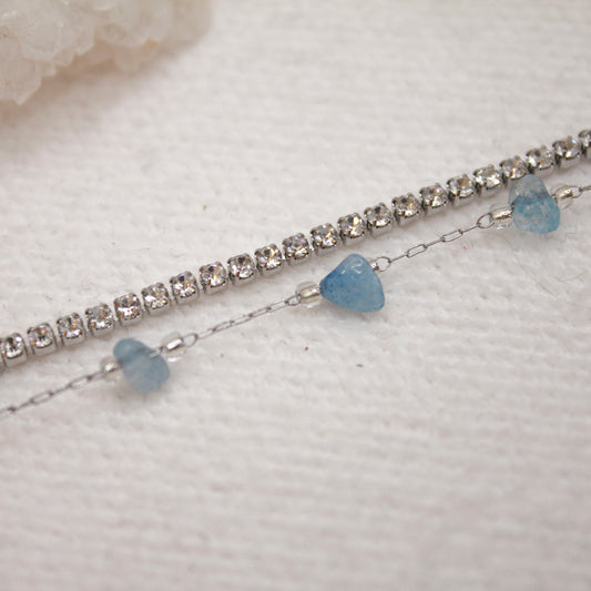 Pulsera Doble Shine Bright Plateado| Aguamarina