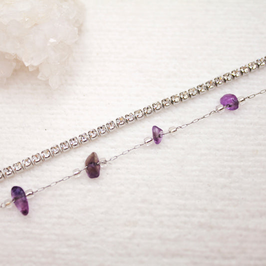 Pulsera Doble Shine Bright Plateado | Amatista