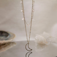 Collar Chip Doble Plateado | Cuarzo Rosa