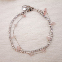Pulsera Doble Shine Bright Plateado| Cuarzo Rosa