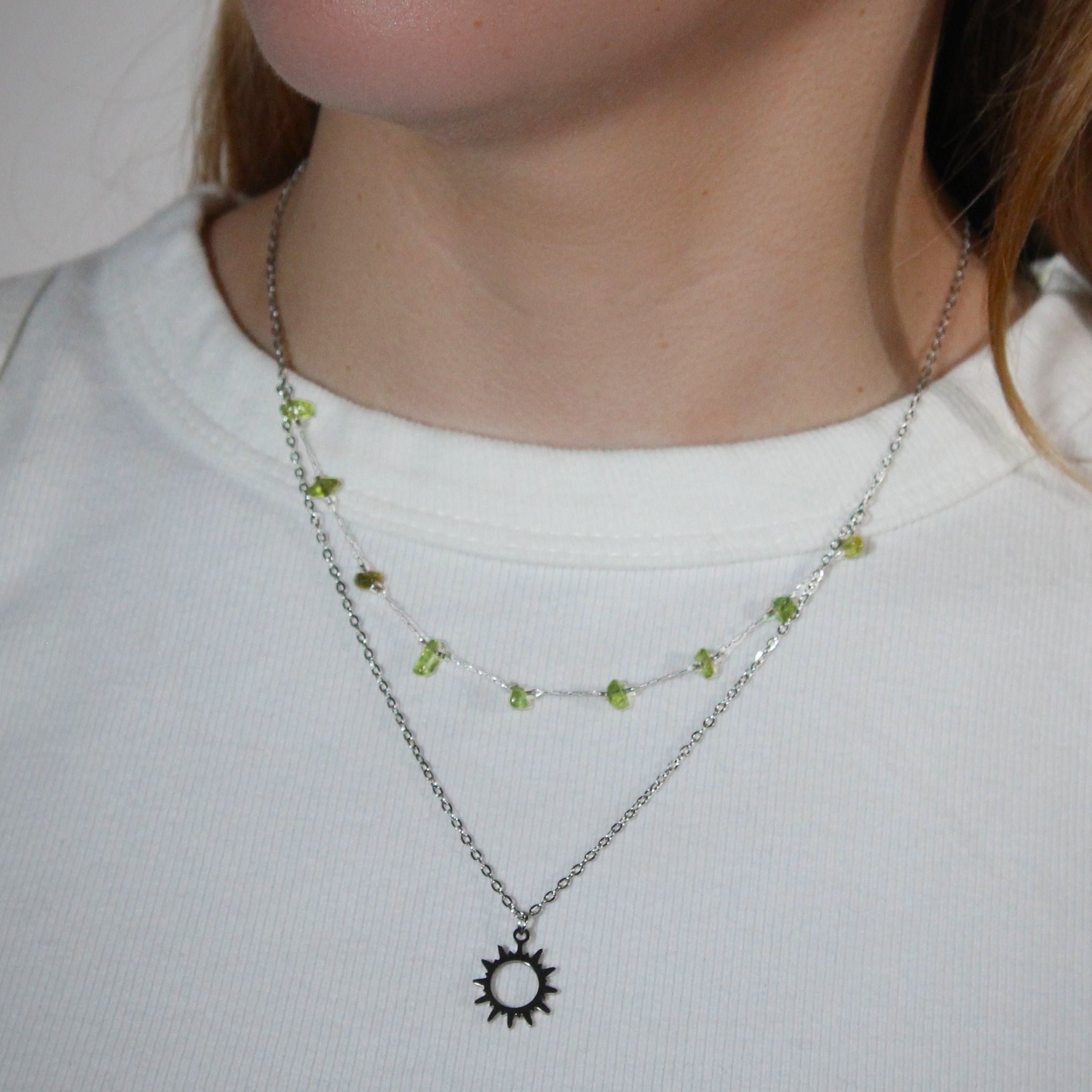 Collar Chip Doble Plateado | Peridoto