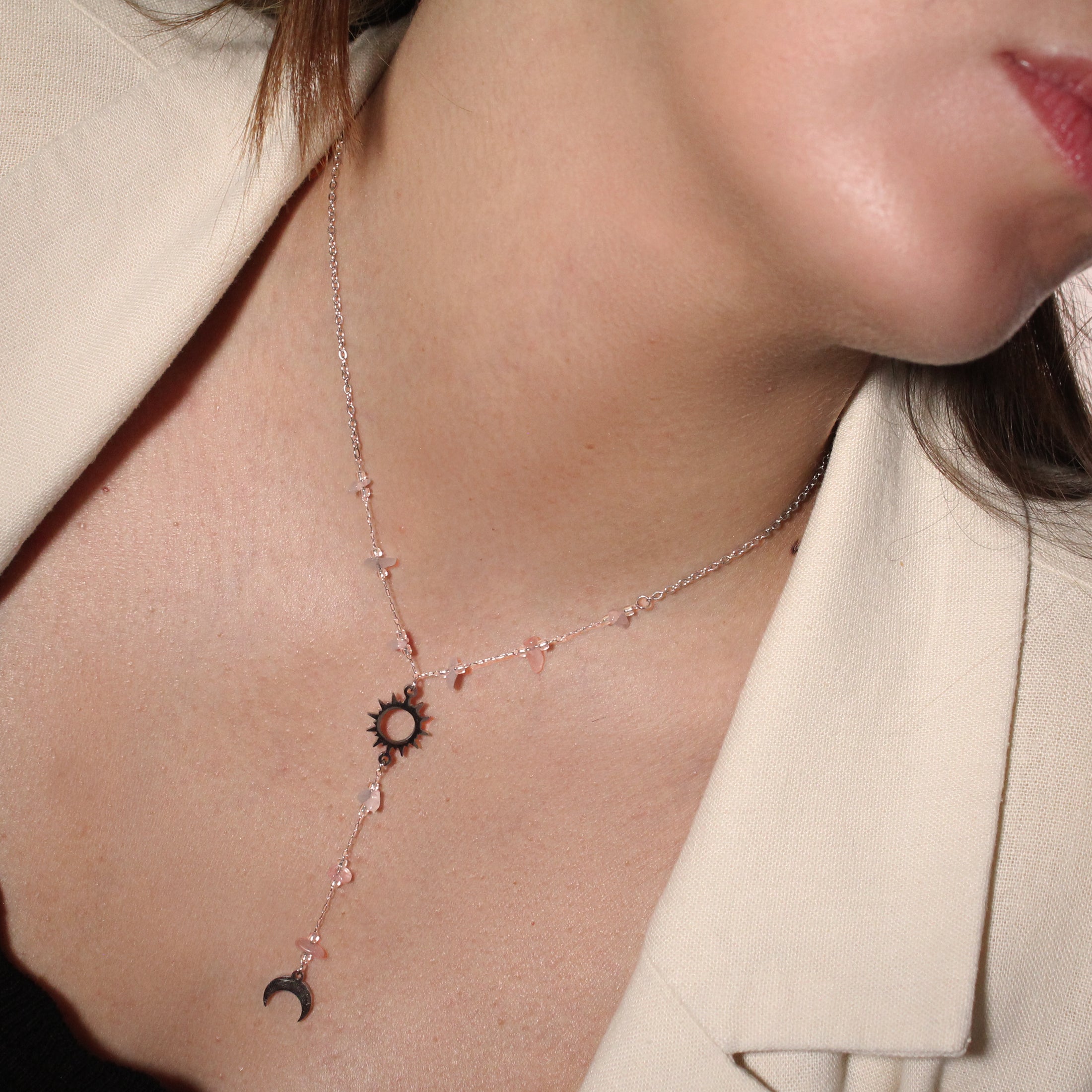 Collar Y Plateado | Cuarzo Rosa