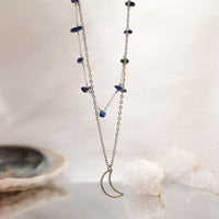 Collar Chip Doble Plateado | Lapislázuli