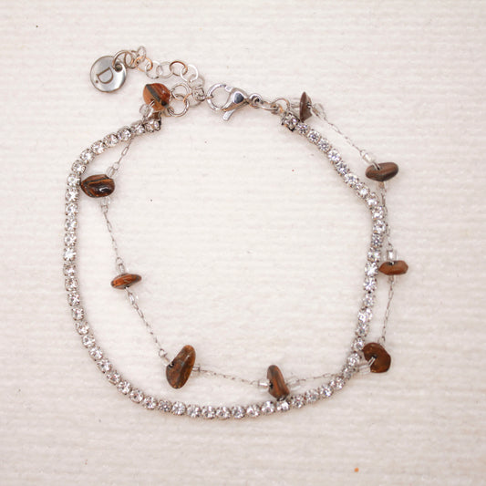 Pulsera Doble Shine Bright Plateado | Ojo de Tigre