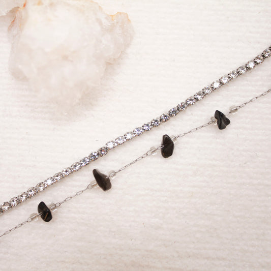 Pulsera Doble Shine Bright Plateado| Turmalina