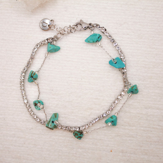 Pulsera Doble Shine Bright Plateado | Turquesina